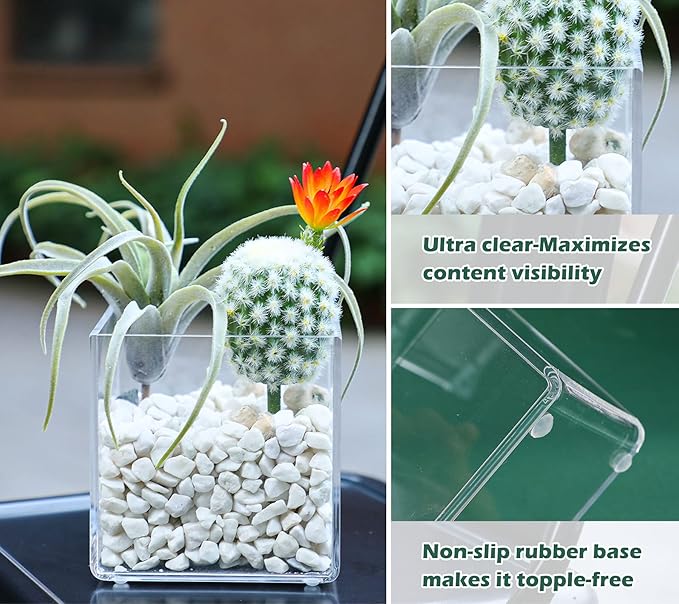 Kamehame Clear Acrylic Vase, 6"x6"x6" Wide Vase for Centerpieces, Succulent Pots Planters, Floral Square Cube Flower Vases for Home Office Wedding Decor