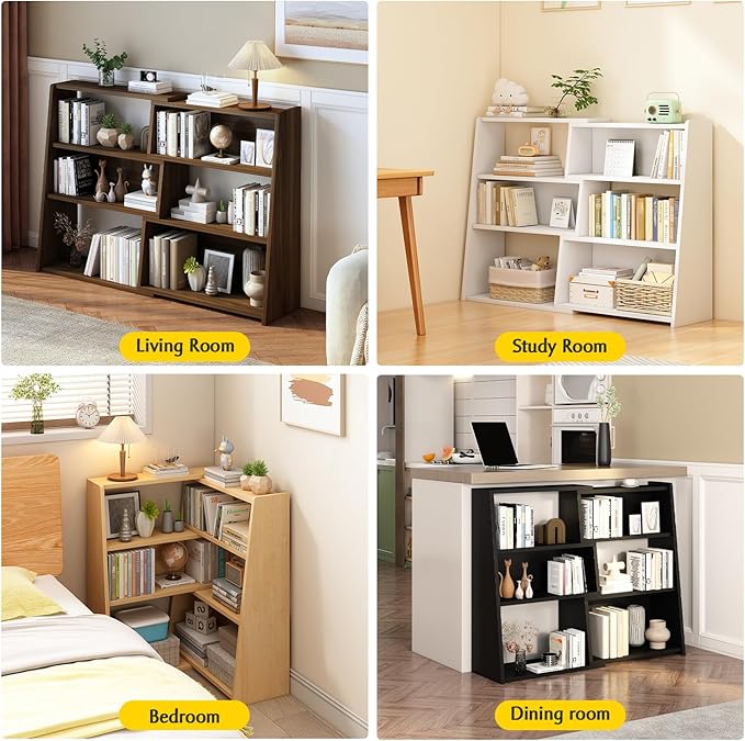 IOTXY Wooden Extendable Shelf Bookcase - 3-Tier Ladder Low Short Bookshelf for Small Space or Corner, Oak, L