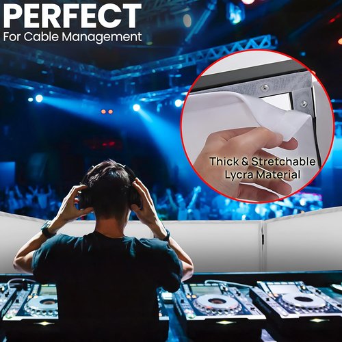 Pyle DJ Booth Foldable Cover Screen - Portable Event Facade with Stretchable Material | 48"x24.2"x46" White