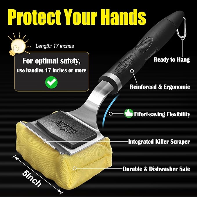 GRILLART Grill Brush for Outdoor Grill Bristle Free - Reinforced Grill Cleaner Scraper BBQ Brush - Replaceable Head Barbecue Grill Cleaning Brush - Safe BBQ Accessories Grill Tools - Gifts for Men/Dad