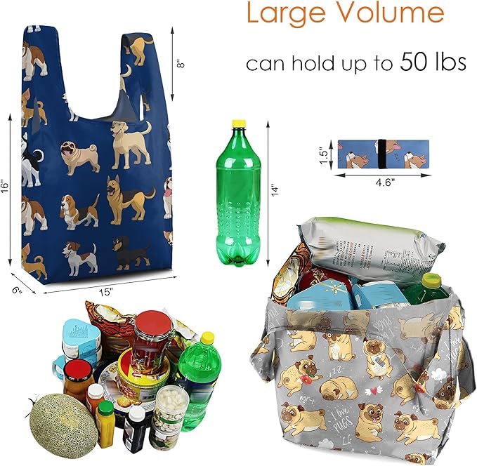 BeeGreen Animal Reusable Grocery Tote Bags 12 Pack, Heavy Duty Large Capacity Reusable Shopping Bags, Sturdy Machine Washable Foldable Bag for Travel Beach Storage Holiday Gift Bag with Handles