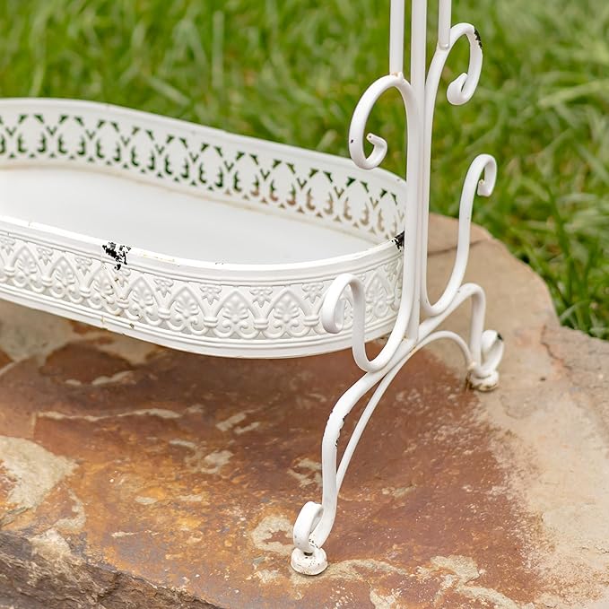 Zaer Ltd. 3 Tier Ornate Metal Plant Stand (Antique White)