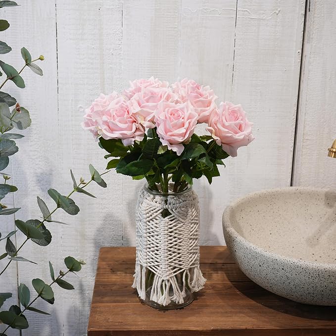 6 Pcs Silk Real Touch Latex Roses, Artificial Single Stem Big Bloom Faux Roses for Home Party Office Wedding Indoor Decor, Floral Arrangements, Table Centerpieces