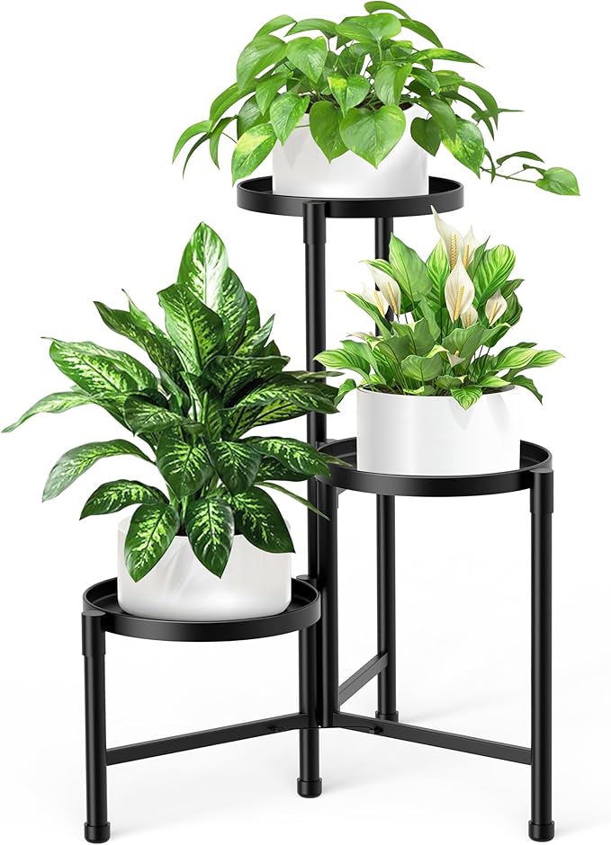 3 Tier Metal Corner Plant Stand Indoor Outdoor, Heightened widened 30'' Tall Multiple Flower Pot Display Holder, Iron Plant Rack Organizer for Living Room Garden Patio Balcony Office (black)