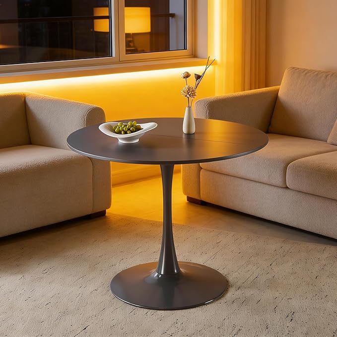 42" Tulip Table for 4-6 Persons Modern Round Dining Room Table, Mid-Century Modern Grey Small Kitchen Table with MDF Wooden Top, Leisure Coffee Table for Living Room, Dining Room, Office