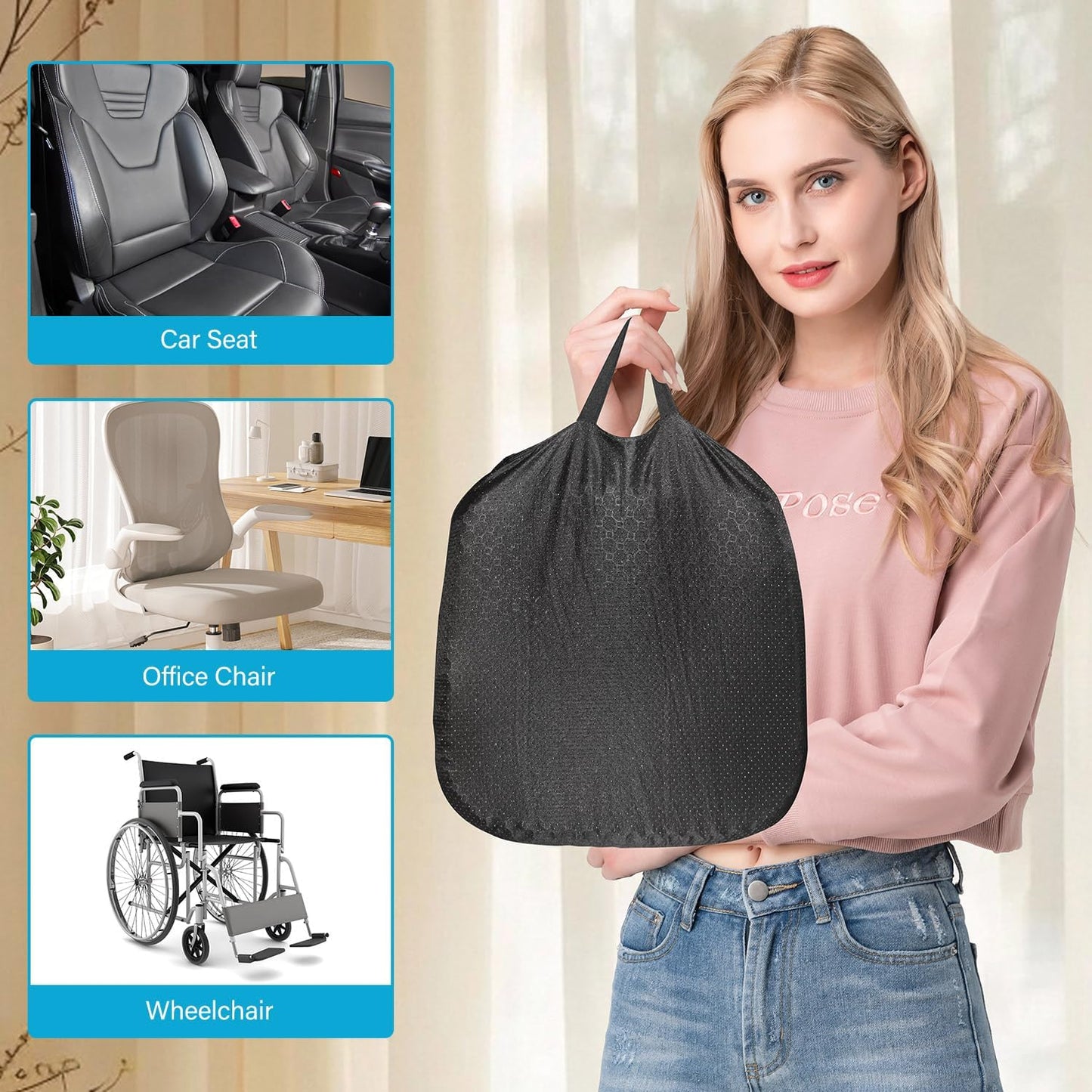 Skiennix Gel Seat Cushion - Thick, Soft & Breathable for Long Sitting | 18 x 17 Inches, Black
