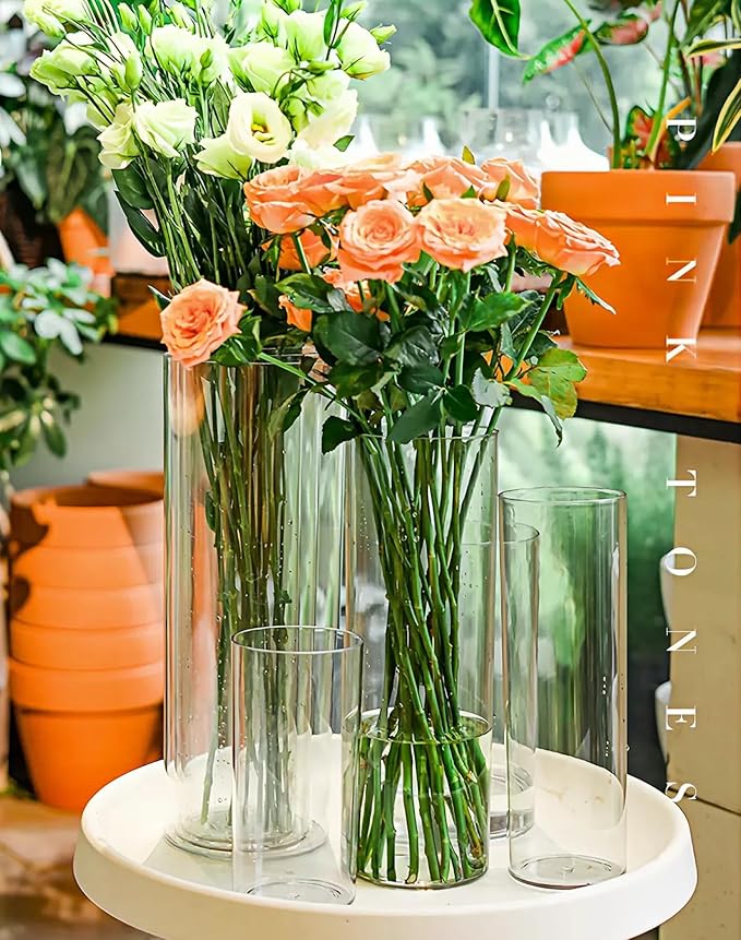 Olrla 2 Sets Tall Transparent Acrylic Flower Vase Height 15.75'', Shatter-Proof Clear Cylinder Vase for Tall Branches Flowers