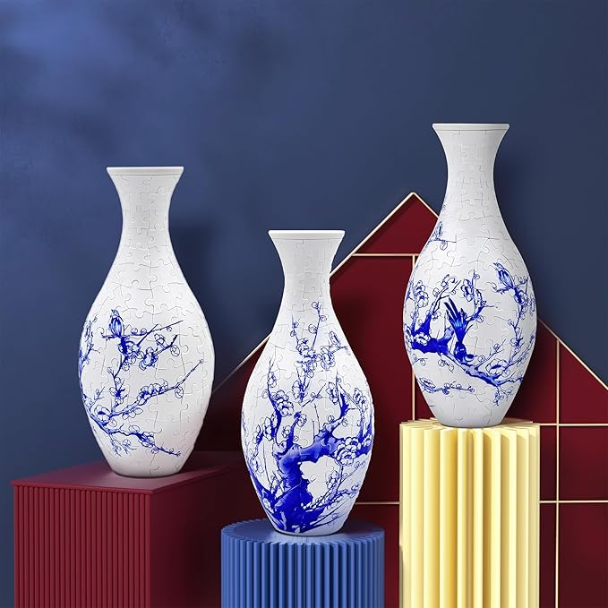 3D Puzzle Vase, 160 Curved Pieces DIY Flower Vase Craft Kit & 3D Puzzles for Adults, Creative Jigsaw Art Project Home Décor Centerpiece, (A-Blue & White Porcelain)
