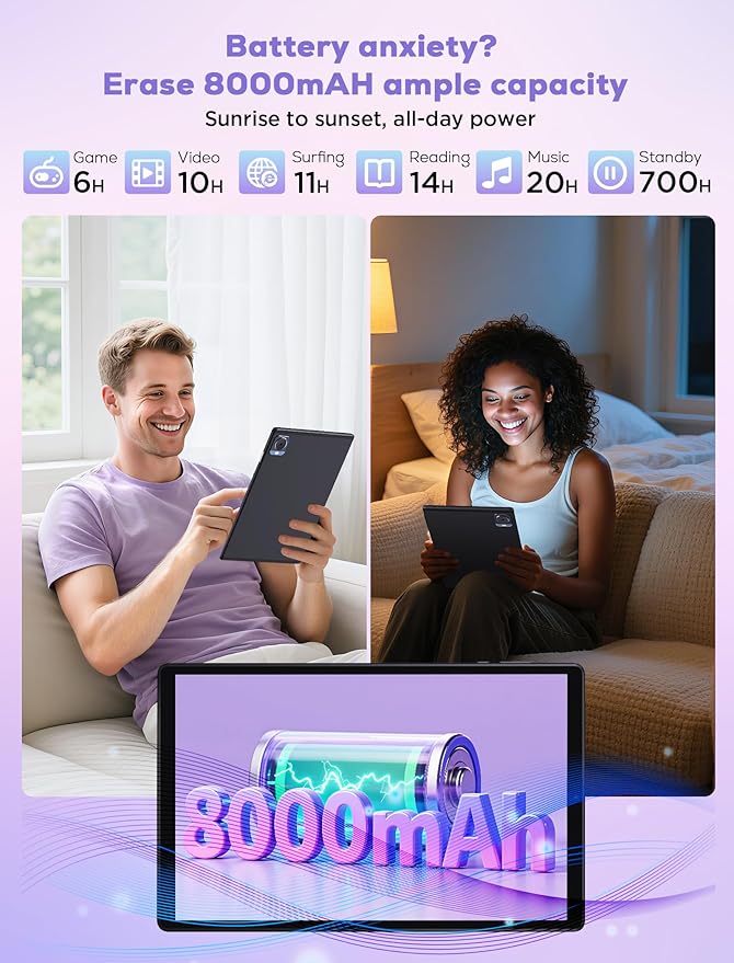 DEZLTID 2025 Tablet 10.4 inch Android 15 Tablets with Keyboard Stylus Mouse: 2K IPS Tablette (2000x1200), 36GB+256GB(1TB TF), 5G/2.4G Dual WiFi, 8-Core 1.6GHz, 8000mAh,8+13MP, Widevine L1- Black