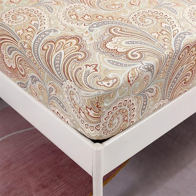 RYNGHIPY Luxury Floral Print Sheets Sets Silky Long Staple Egyptian Cotton Flowers Khaki Bedding Sheet Collections (Khaki,Full Size)