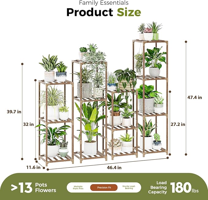 Bamworld Tall Plant Stands Indoor 4 Sets Plant Shelves Outdoor Wooden Plant Holder for Multiple Plants Flower Stands for Living Room Balcony Garden Patio Lawn Window