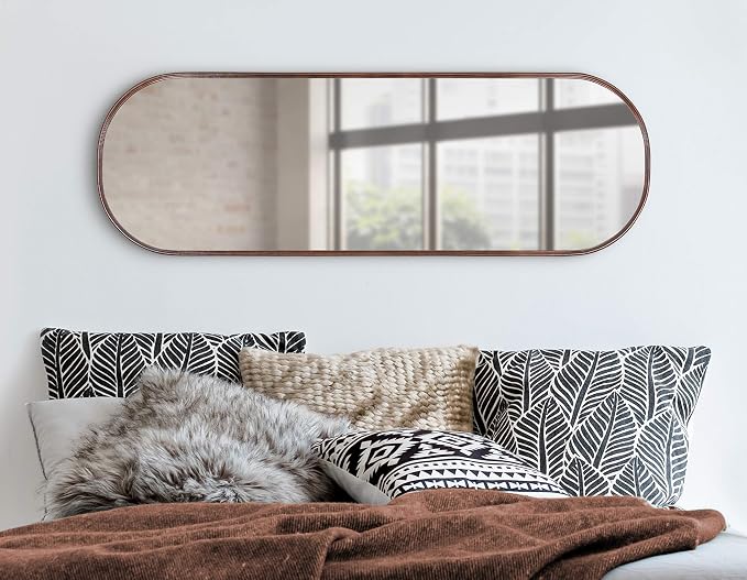 Kate and Laurel Caskill Modern Framed Capsule Mirror, 16 x 48, Bronze, Decorative Oval Accent Mirror for Wall