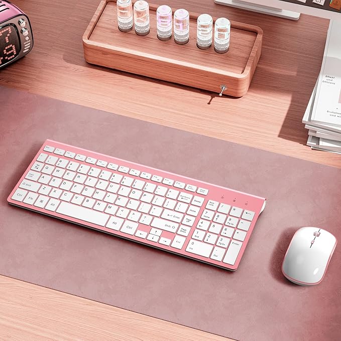 J JOYACCESS Wireless Keyboard Mouse Combo,Typewriter Keyboard Wireless, Portable Pink Keyboard for Computer/Laptop/Windows/Mac-Pink