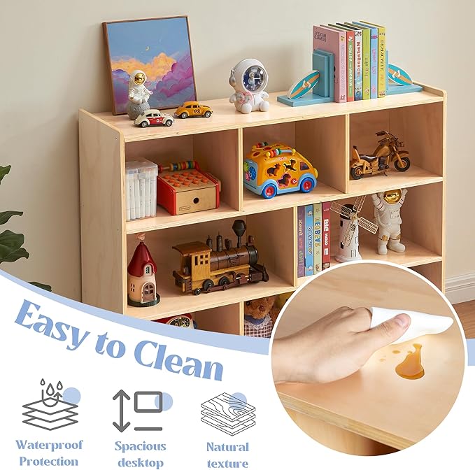 Montessori Shelf 8-Section Wooden Storage Cabinet, 3-Shelf Toy Organizers and Storage, Kids Classroom Organizer, Playroom, Daycare and Preschool