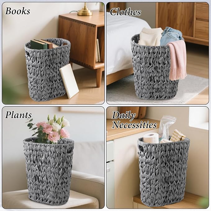 Bathroom Accessory Set, 10 Pieces Bath Set- Wicker Trash Can Tissue Box Soap Dish Toothbrush Holder Rinse Cup Lotion Bottle Toilet Brush Qtip Holder - Practical Bathroom Decor Sets (Grey, Bath Set)