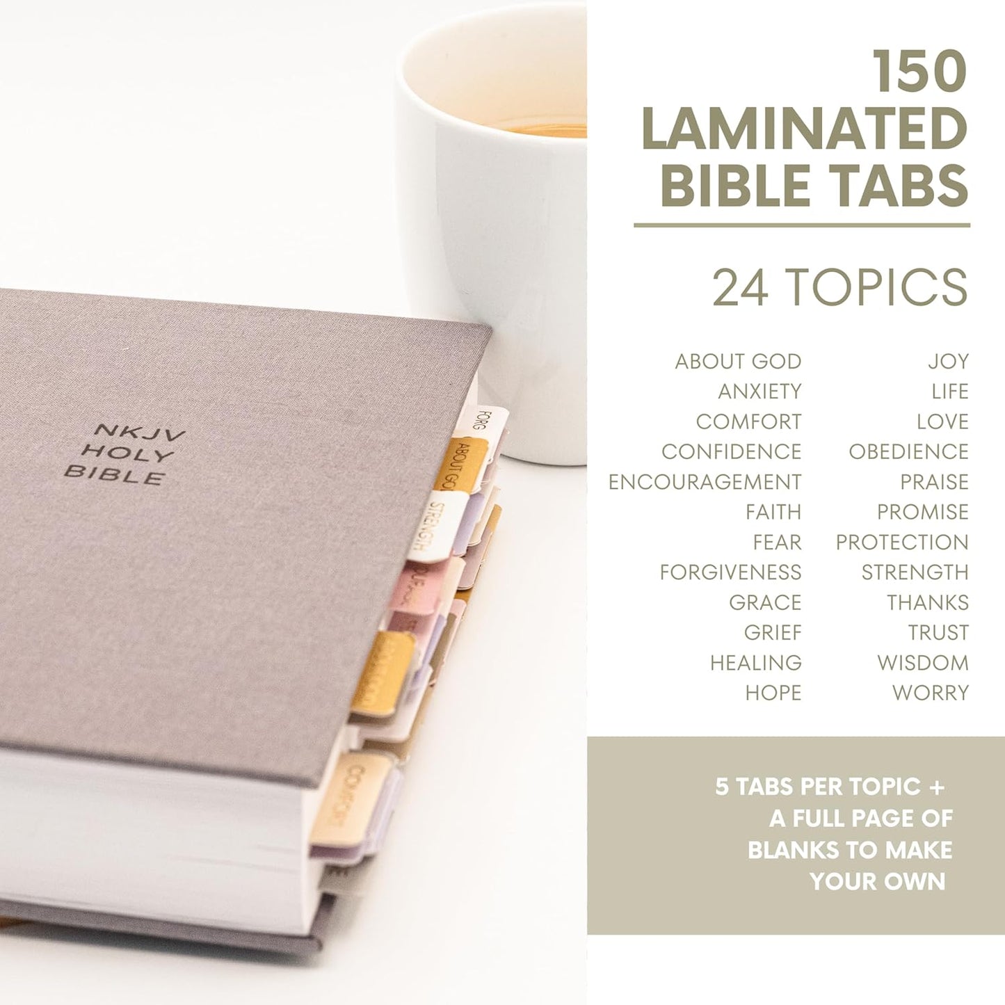 Verse & Vow Bible Tabs - 150 Topic Markers with Blank Tabs for Prayer & Journaling | Organized by 24 Themes