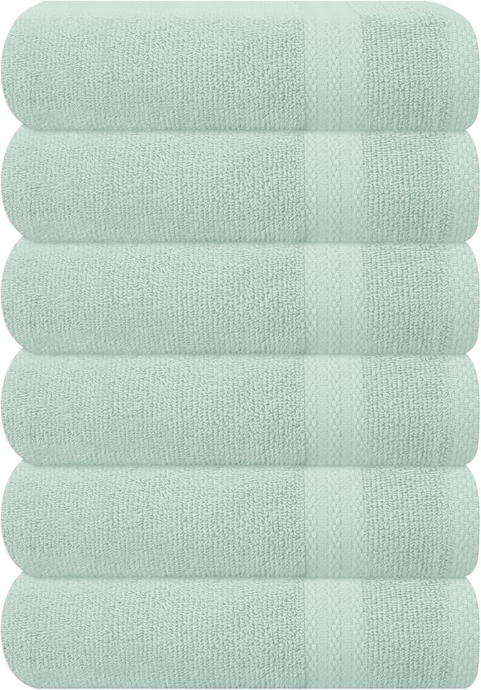 GLAMBURG Ultra Soft 6-Piece Hand Towel Set 16x28-100% Ringspun Cotton - Durable & Highly Absorbent Hand Towels - Ideal for use in Bathroom, Kitchen, Gym, Spa & General Cleaning - Sea Green