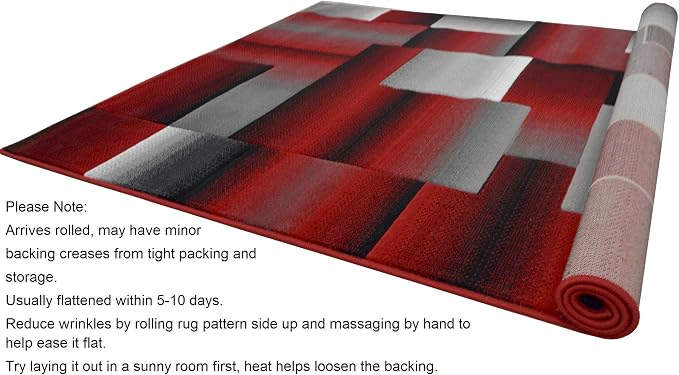 HR 5’ x 7’ Rug in Red - Premium Quality Red/Black/Gray Abstract Geometric Modern Squares Pattern Area Rug - Contemporary Styling for Living Room, Bedroom - Unique Home Décor