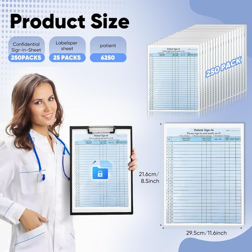 Confidential Sign-In Sheets by [Brand Name] - 250 Pack HIPAA Compliant 3-Part Forms | 8.5 x 11 Inches for Medical Offices
