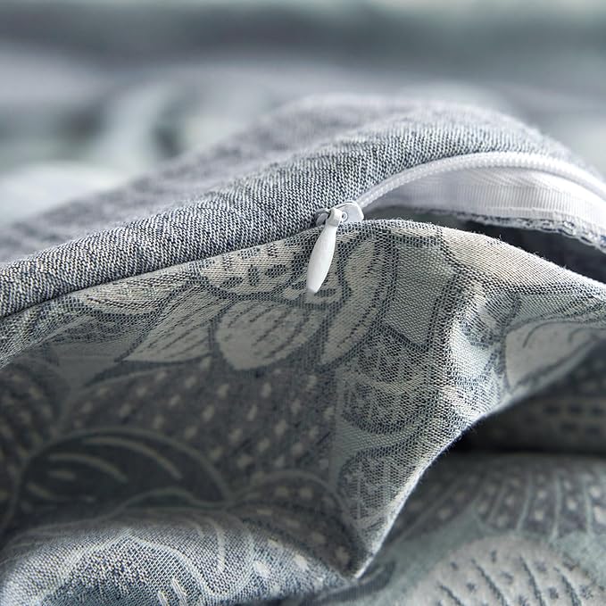 Vintage Grey Duvet Cover Queen 3 Pieces Exquisite Jacquard Flower Bedding Set Queen Yarn-Dyed Cotton Linen Duvet Cover Chic Flower Botanical Comforter Cover Farmhouse Bedding Set Breathable Soft