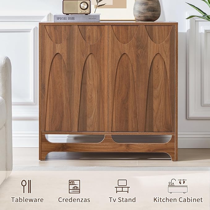 Bifins Sideboard Buffet Cabinet with Storage Set of 3, 94.5” Mid Century Modern Storage Cabinet with Adjustable Shelf and 6 Doors for Dining Room, Living Room,Entry