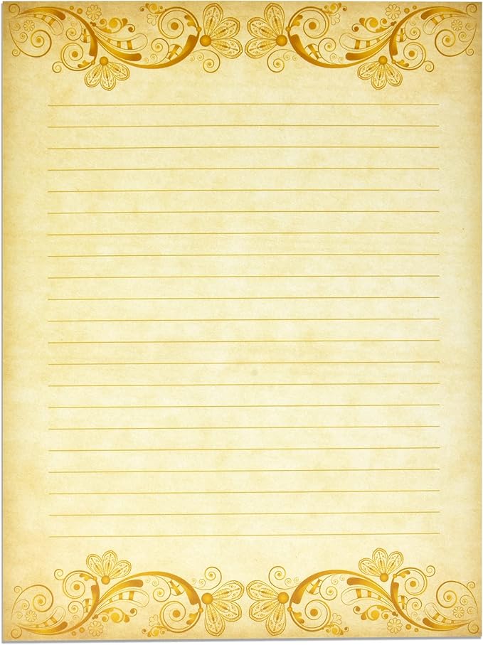 Gift Boutique 100 Pack Vintage Lined Stationary Paper Gold Sheets For Writing Poems Lyrics Letters Wedding Invitations Printing Supplies, 8.5" X 11"