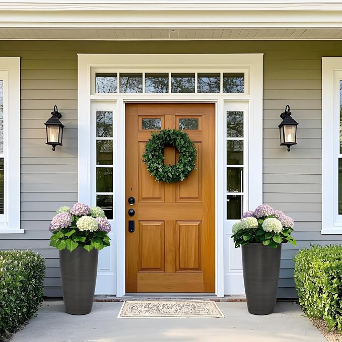 22.8" Tall Planters Set of 2, High-Density Resin Brushed Outdoor Pots for Plants, Versatile Indoor/Outdoor Flower Pots w/Drainage Hole for Patio Garden Porch & Living Room Decor, Ideal Gift