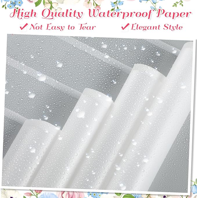 Ctosree 240 Sheets Flower Wrapping Paper, 22.8 x 22.8 Inch Waterproof Florist Floral Korean Flower Bouquet Wrapping Paper for Wedding Birthday DIY Gift Packaging Bouquet(White)