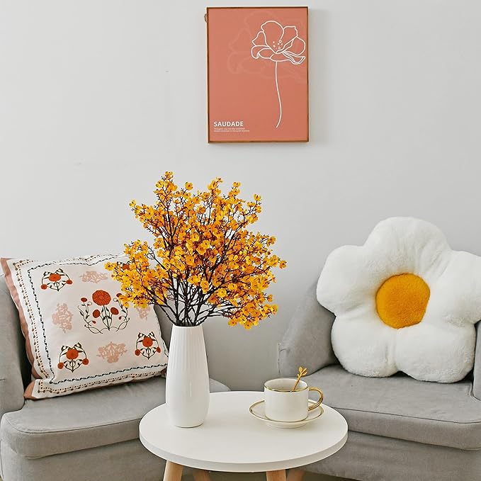Mandy's Dark Yellow Artificial European Baby’s Breath Flowers 6 Bundles Silk Gypsophila with Bendable Stems for Fall Thanksgiving & Christmas Centerpiece Wedding Decor and Table Arrangements