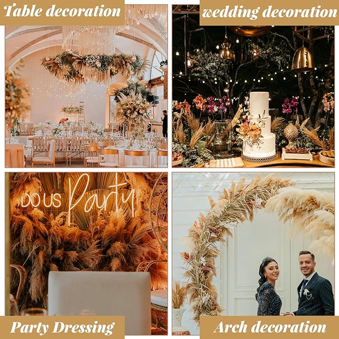 44pcs Pampas Grass Decor-Natural Dried Pampas Grass,Fluffy Brown Pompas Grass,Short Fluffy Pampas Grass Bulk for Small Boho vases,Wedding Flower,Boho Home Decor,Living Room Table Decor(17inch)