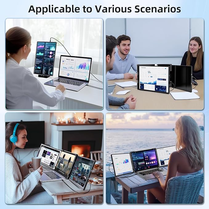 Pitycbo Laptop Screen Extender Monitor Portable - 2.5K Triple Laptop Screen Extender, Plug and Play Multiple Screens Extended Fits 13-17.3 Inch Laptops Compatible with, Windows, Chrome, Dex