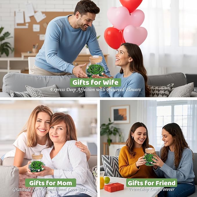 Christmas Birthday Gifts for Women Mom Preserved Rose Eternal Forever Flower in Glass Wishing Bottle with Colorful LED Light Flowers for Delivery Prime for Grandma Wife Sister Friend from Daughter