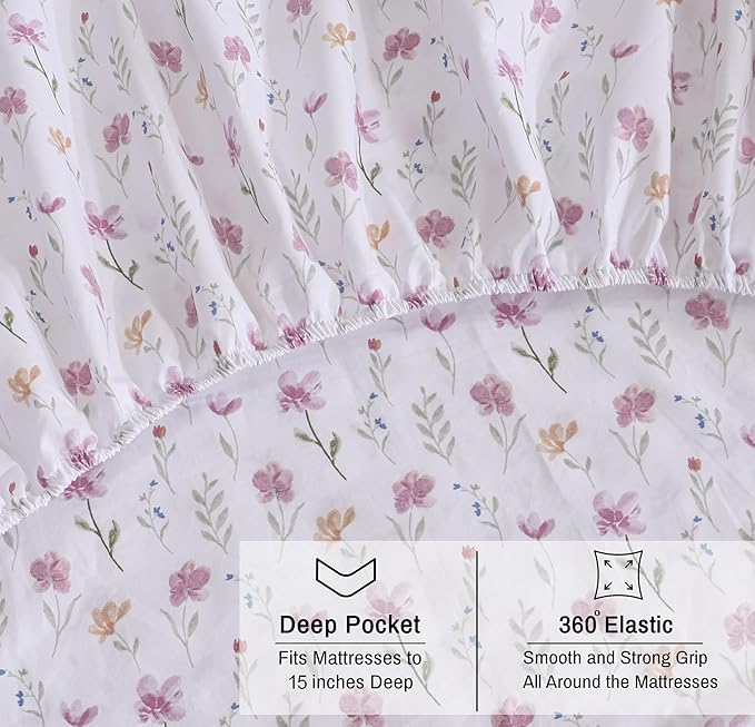 RUVANTI 100% Organic Cotton Sheets Queen Size, Percale Weave, GOTS Certified, 4-Piece Set, Deep Pocket 15", Crisp & Breathable, Soft Durable Bedding, Sábanas Algodón Orgánico – Obsessed Stems