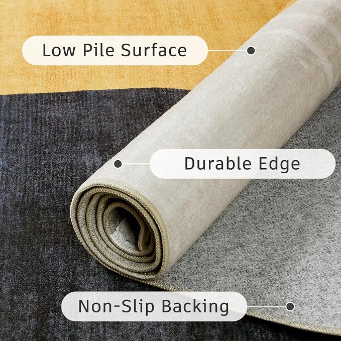 DCX Machine Washable 6x9 Area Rug, Midcentury Modern Non Slip Stain Resistant Rug 6x9 for Living Room, Playroom, Dining Room, Soft 0.25" Low Pile Large Carpet, Blue & Yellow