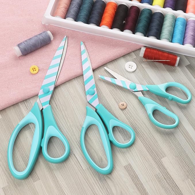 Uaugulft Scissors, Sharp Blades with Pattern, Soft Grip Handle, Multi-Purpose Scissors Set of 3 Suitable for Families, Office, and School Use, Blue