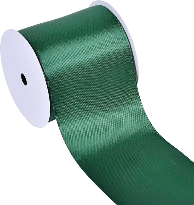 YAMA Forest Green Double Faced Satin Ribbon, 3 Inch 10 Yards, Great for Crafts Bows Flower Bouquet Wedding Home Decor Gift Wrapping