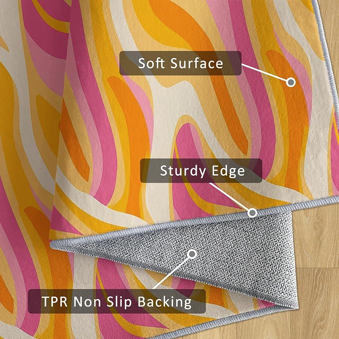 70s Retro Rug 6x8 Colorful Zebra Striped Groovy Pattern Area Rugs for Living Room, Bedroom, 70s Retro Home Decor Accessories Indoor Carpet, Non Slip & Machine Washable, GD0348