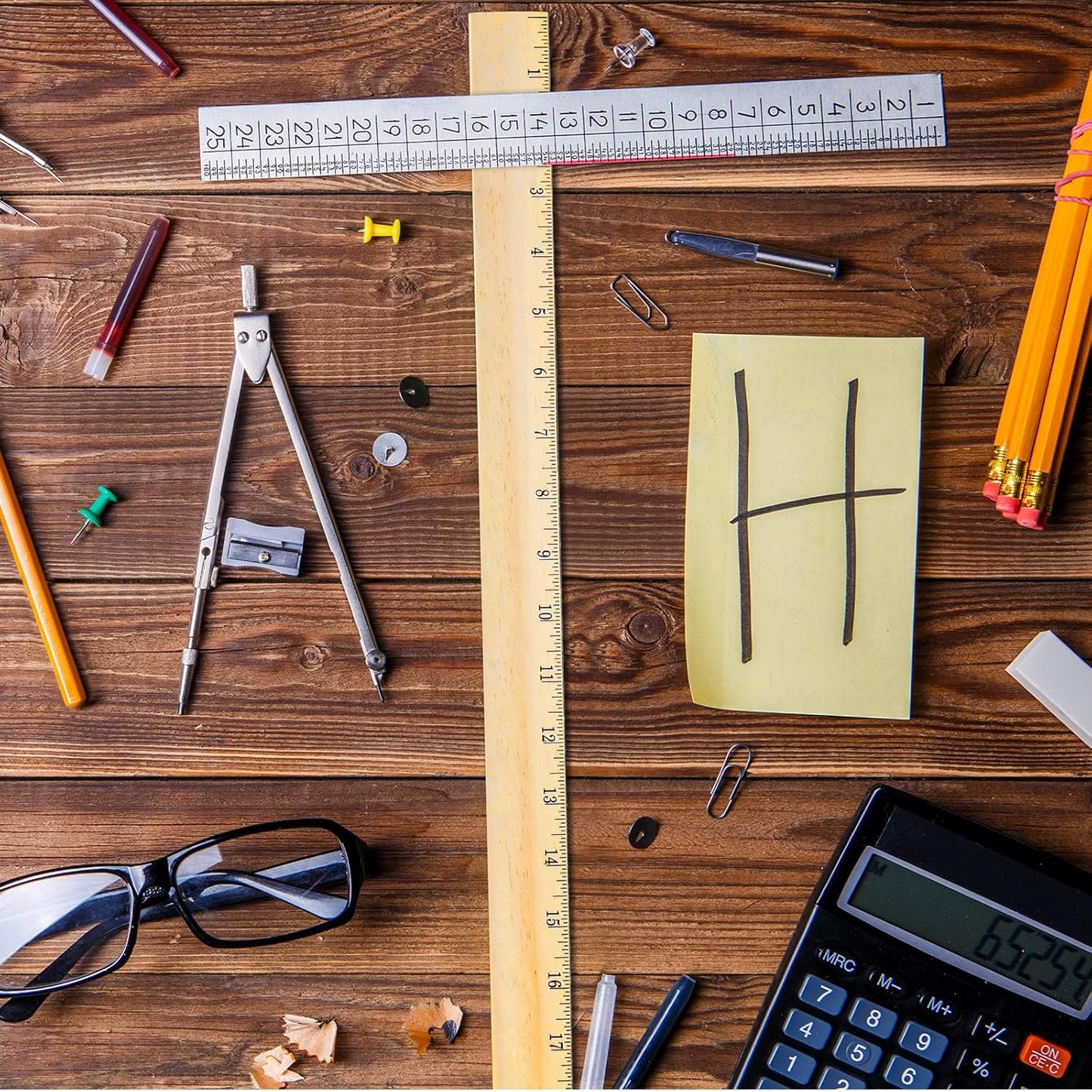 Tellegloww 18-Inch Wooden Rulers - 12 Pack with Metal Edge for Accurate Measuring | School & Office Supplies