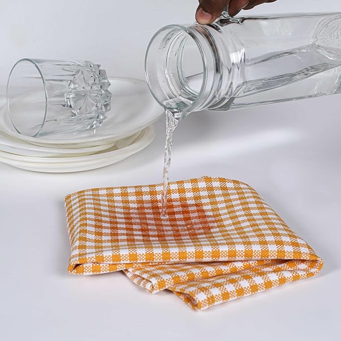 4 Pack Gingham Check Kitchen Dish Towels 16x26 Inches, Absorbent & Durable, Washable, Hand Tea Towels with Hanging Loop - Ideal for Restaurants & Home Kitchens, Yellow White