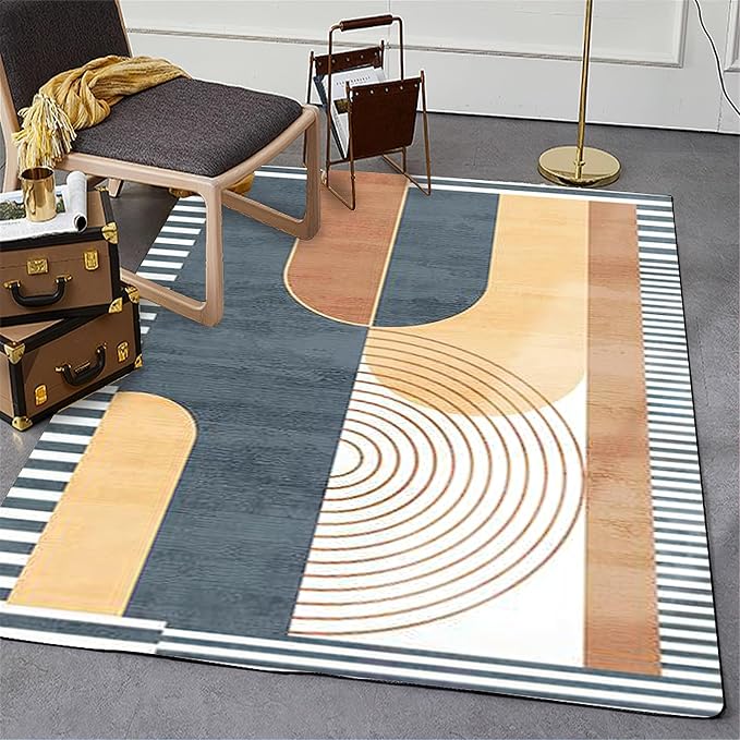 Vintage Modern Mid Century Area Rug, Abstract Geometric Irregular Stripes Non Slip Bedroom Rugs, Breathable Durable Carpet for Indoor Study Living Room Office Decor Rug - 3 ft x 4 ft