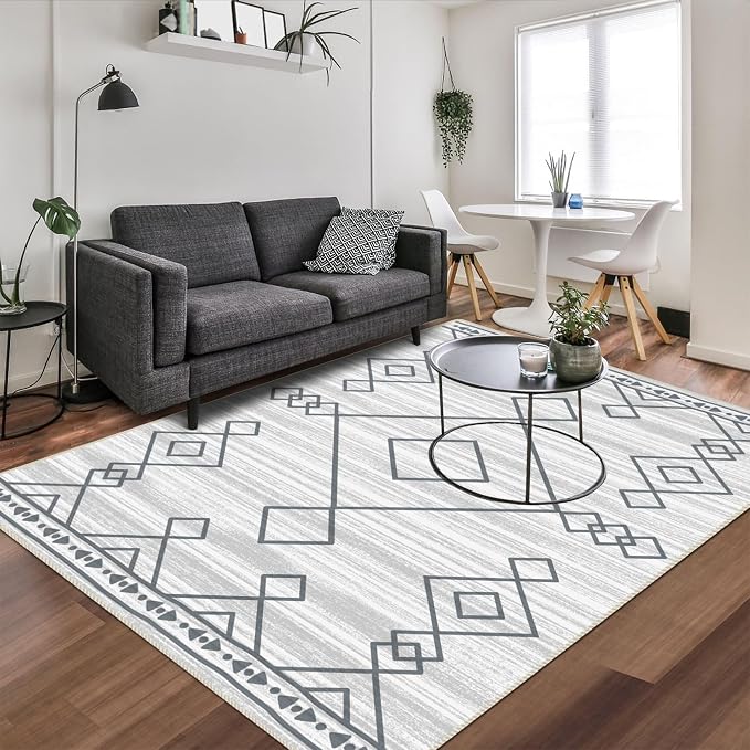6x9 Area Rug, Ultra-Soft Washable Rug for Living Room, Dinner Room, Bedroom, Non-Slip Modern Westren Rug, Indoor Carpet Large Area Rug, Checkered