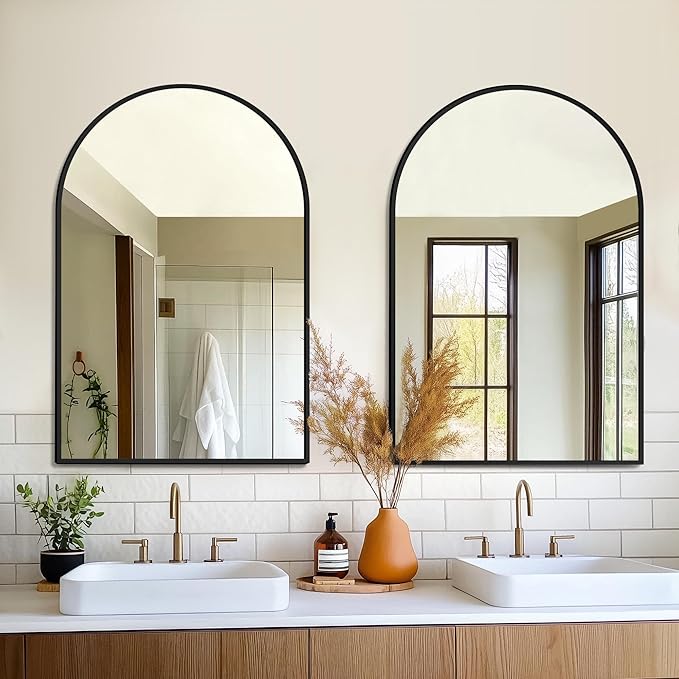 FICTOR Bathroom Mirror for Wall, Arched Vanity Bathroom Mirror for Over Sink, Metal Framed with HD Shatter-Proof Glass for Entryway, Living Room,Bedroom(2 Pack 24” x 36”, Black)