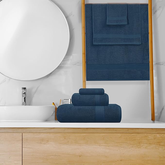 GLAMBURG Ultra Soft 8-Piece Towel Set - 100% Pure Ring Spun Cotton, Contains 2 Oversized Bath Towel 27x54, 2 Hand Towel 16x28, 4 Wash Cloths 13x13- Ideal for Everyday use, Hotel & Spa - Mineral Blue