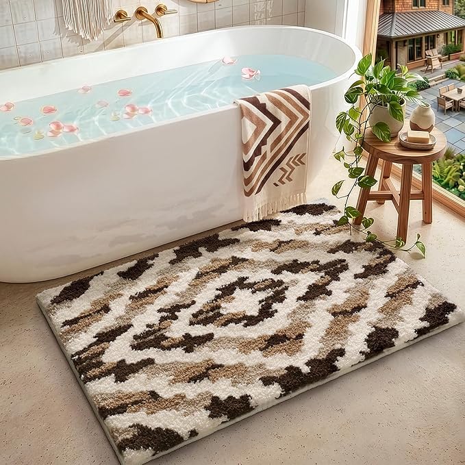 LUMI Bathroom Rugs, Soft Absorbent Bath Mat for Modern Home Decor, Non-Slip Quick-Dry Bath Rug, Machine Washable Floor Mat for Shower and Tub, Entryway, 20"x32", Brown