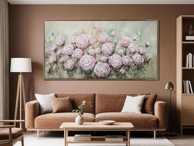 Arjun Flowers Wall Art Framed Canvas Art Wall Decor Living Room, Roses Floral Painting Textured Extra Large Bedroom Artwork Picture Home Office Dining Room, 58"x29"