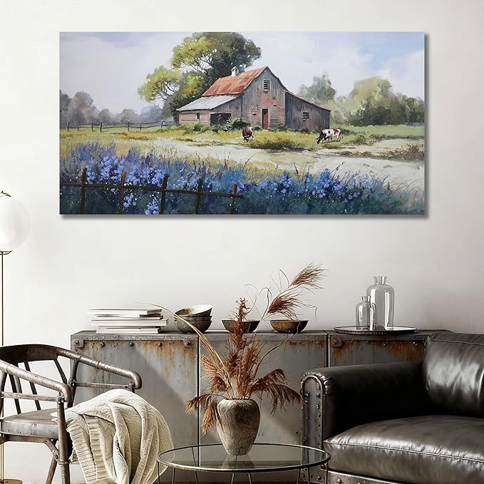 Ardemy Farmhouse Barn Canvas Wall Art for Living Room Extra Large Farm Cow Pictures Paintings Wall Decor Vintage Artwork Bedroom Dining Room Home Office, 58"x29"