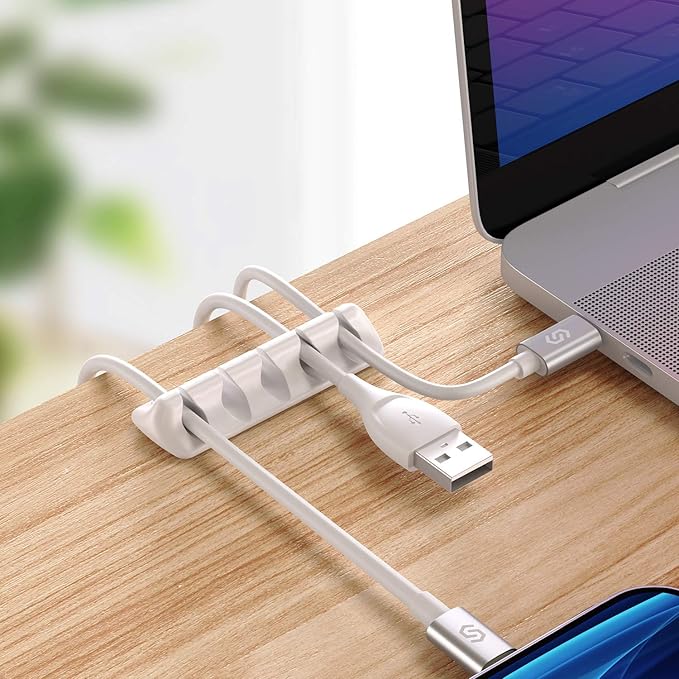 Syncwire Cable Clips, Cord Organizer Cable Management Self Adhesive USB Cable Holder System for Organizing Cable Cords, Ideal for Home, Office, Car, Nightstand, Desk Accessories, 5 Pack (White)