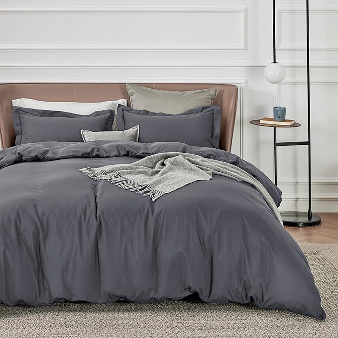 Bedsure Duvet Cover California King Size - Soft Double Brushed Bedding Set for Kids & Adults, Zipper Closure, 3 Pieces, Includes 1 Duvet Cover (104"x98") & 2 Pillow Shams, NO Comforter, Dark Grey