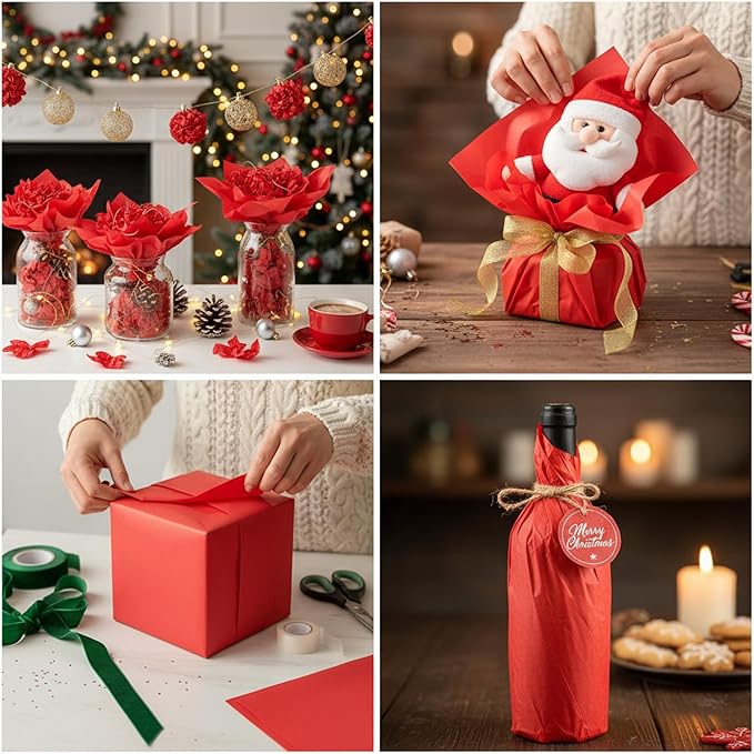 Qilery 500 Sheets Christmas Red Tissue Paper Bulk for Gift Bags 15 x 20 Inch Acid Free Decoupage Packaging Wrapping Paper Sheets for Christmas Decoration DIY Crafts, China para Piñatas, Wedding Party