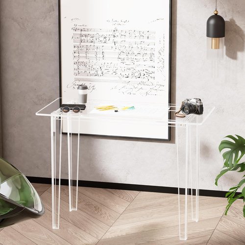 Skiennix Acrylic Desk - Modern Clear Table for Home Office | Sturdy Lightweight Design for Small Spaces (Transparent)